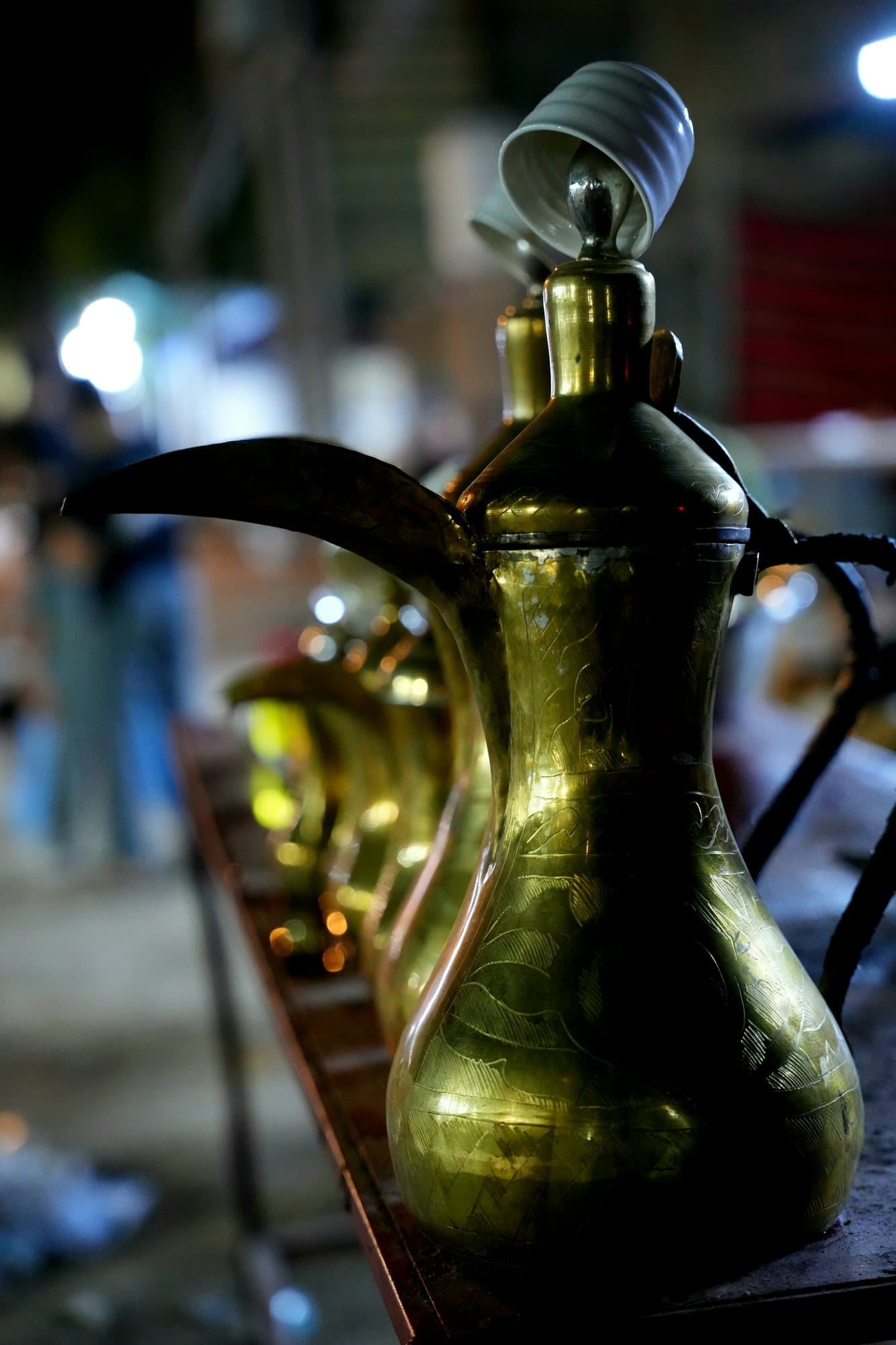 Saudi coffee served from a brass dallah