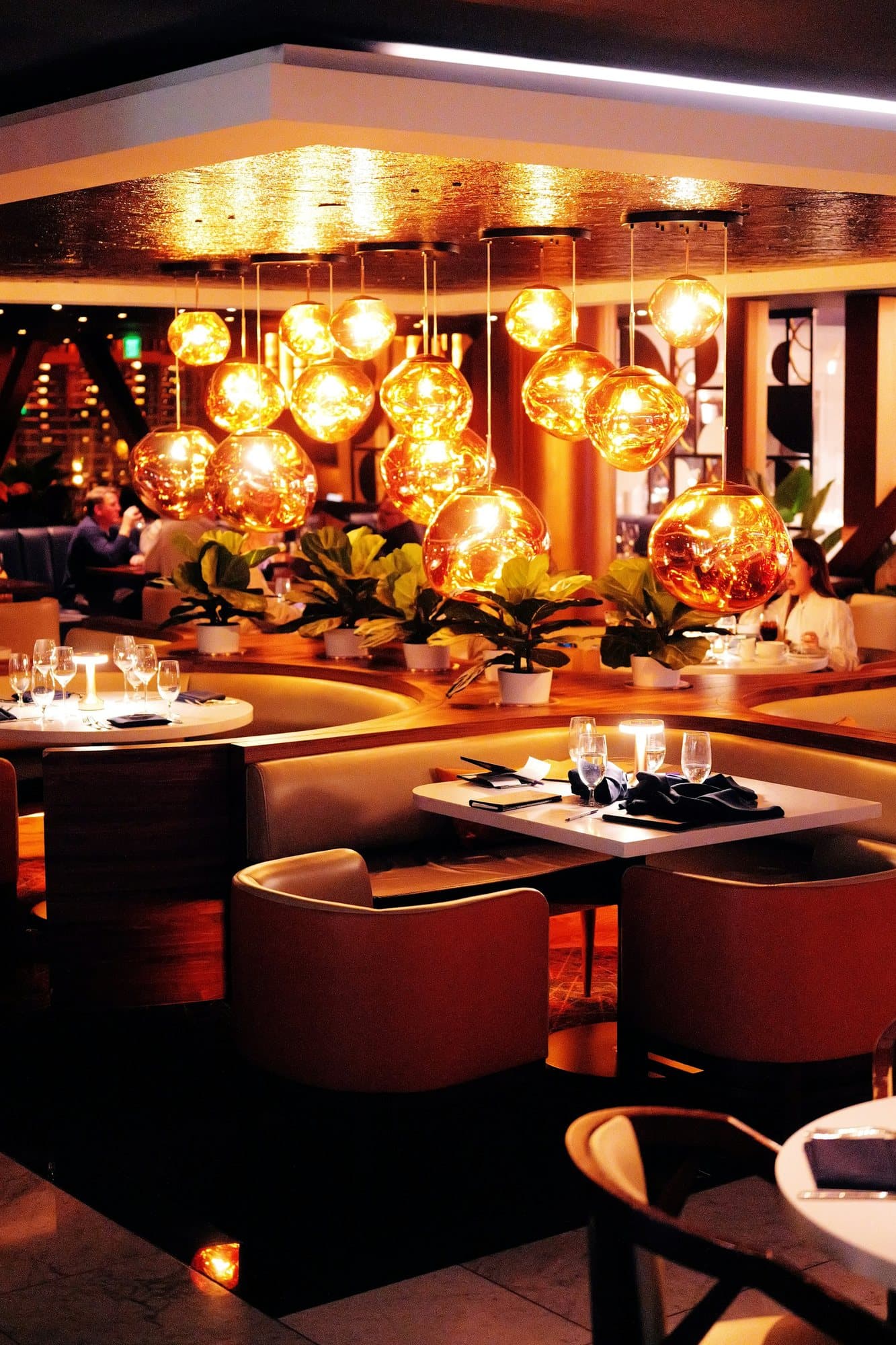 The main dining room in the evening