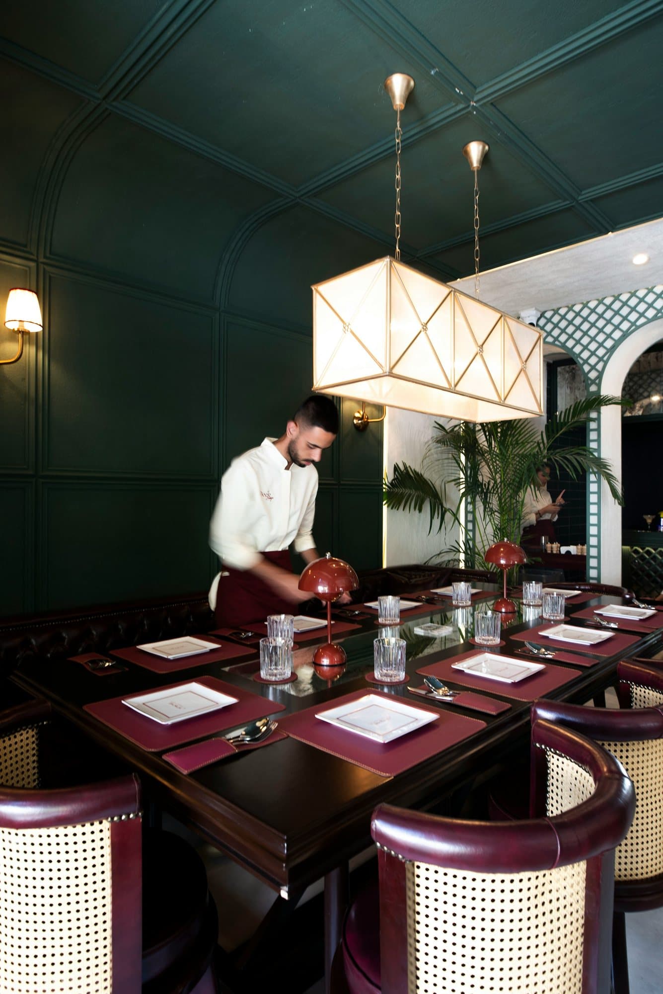 Warm lighting over a private table